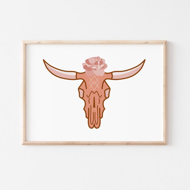 Affiche Art Boho Moderne de Crâne de Vache à Motif Floral (Créateur téléchargé)