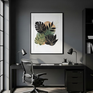 Affiche Art botanique abstrait moderne feuilles noires et
