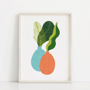 Affiche Art botanique boho minimaliste de plantes en pot