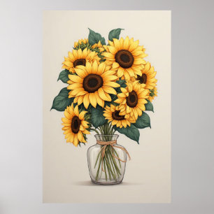 Affiche Art botanique de la fleur sauvage tournesol