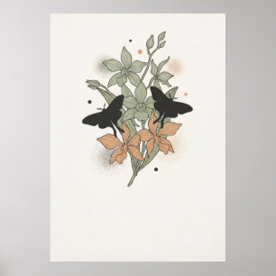 Affiche Art botanique d'orchidée en terre cuite et sauge a