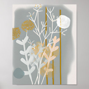Affiche Art botanique minimaliste abstrait gris et or