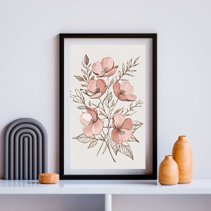 Affiche Art botanique minimaliste en fleurs roses Imprimer