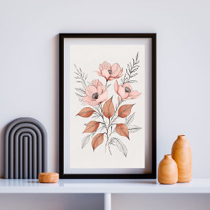 Affiche Art botanique minimaliste en fleurs roses Imprimer