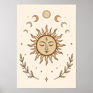 Affiche Art Botanique Mystique des Phases Solaires et Luna
