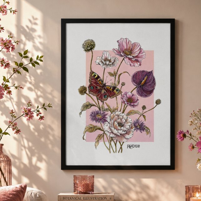 Affiche Art botanique papillon floral fantaisiste  (Créateur téléchargé)