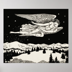Affiche Art céleste de montagne noir et blanc