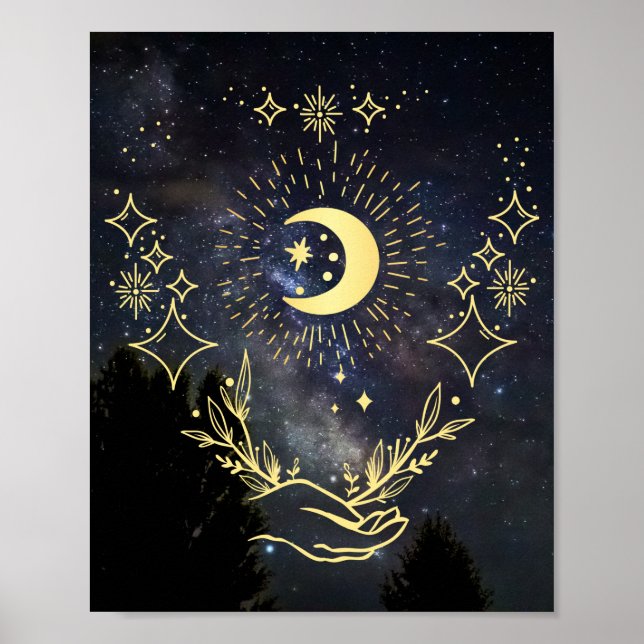 Affiche Art céleste Lune et étoiles (Devant)