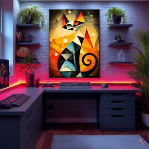 Affiche Art Chat Abstrait - Design animal géométrique