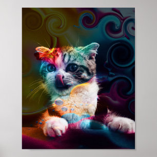 AFFICHE ART CHAT COLORÉ ET TENDANCE AMUSANTE