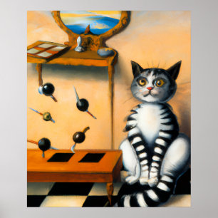 Affiche ART CHAT JOUEUR RÉTRO Amateur de chat fantaisist