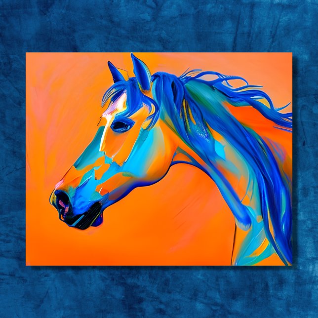 Affiche Art Cheval Abstrait bleu et orange (Personalized Blue and Orange Abstract Horse Art Poster)