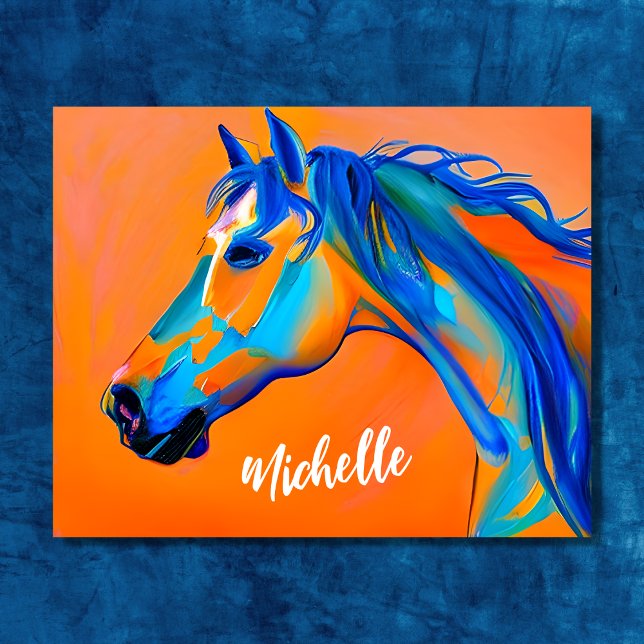Affiche Art Cheval Abstrait bleu et orange personnalisé (Personalized Blue and Orange Abstract Horse Art Poster)