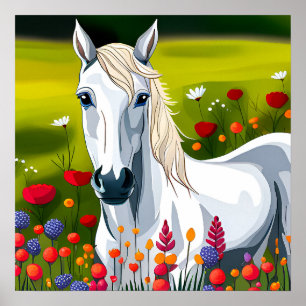 Affiche Art Cheval Blanc pour enfant Imprimer