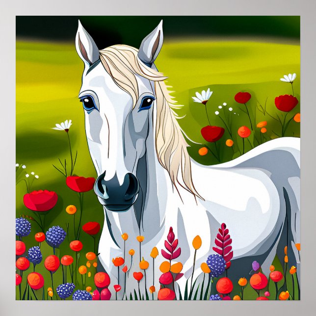 Affiche Art Cheval Blanc pour enfant Imprimer (Devant)