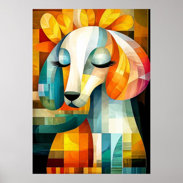 Affiche Art Chien Abstrait - Conception Animale Géométriqu (Devant)