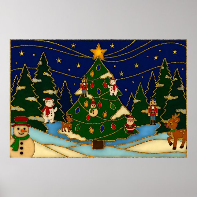 Affiche Art cloisonné Forêt fantaisiste Noël classique  (Devant)