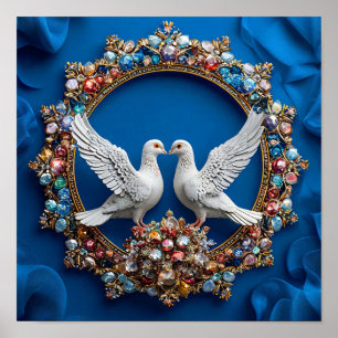 Affiche Art colombes de mariage