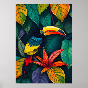 Affiche Art coloré de la jungle toucane - Oiseau tropical