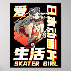 Affiche Art cool d'anime de skateboard de femmes et de fil