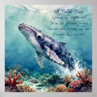 Affiche Art côtier à l'aquarelle de baleine bleue océaniqu