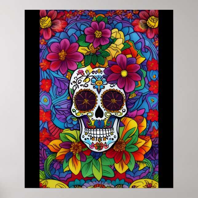 Affiche Art crâne de sucre - Fiesta florale (Devant)