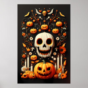 Affiche Art crâne d'Halloween éffrayant, Hauning crâne bla