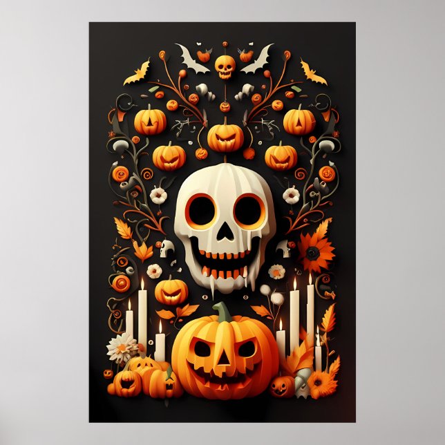 Affiche Art crâne d'Halloween éffrayant, Hauning crâne bla (Devant)