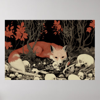 Affiche Art crâne Fox, Illustration de la faune surréelle