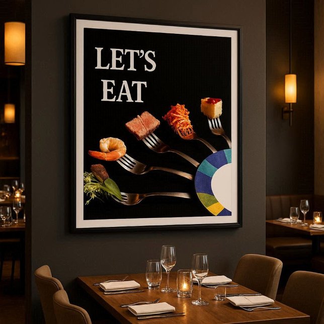 Affiche Art culinaire moderne de fourchette pour espaces d (Modern “Let’s Eat” premium poster for home or business use  perfect for dining rooms, restaurants)
