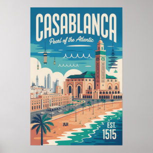 Affiche Art d'affiche de voyage rétro Casablanca Maroc