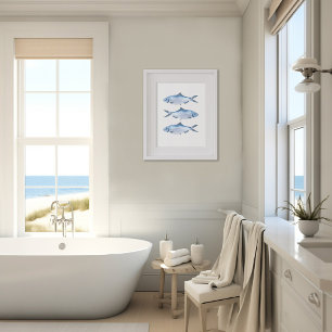 Affiche Art d'aquarelle de poissons bleus