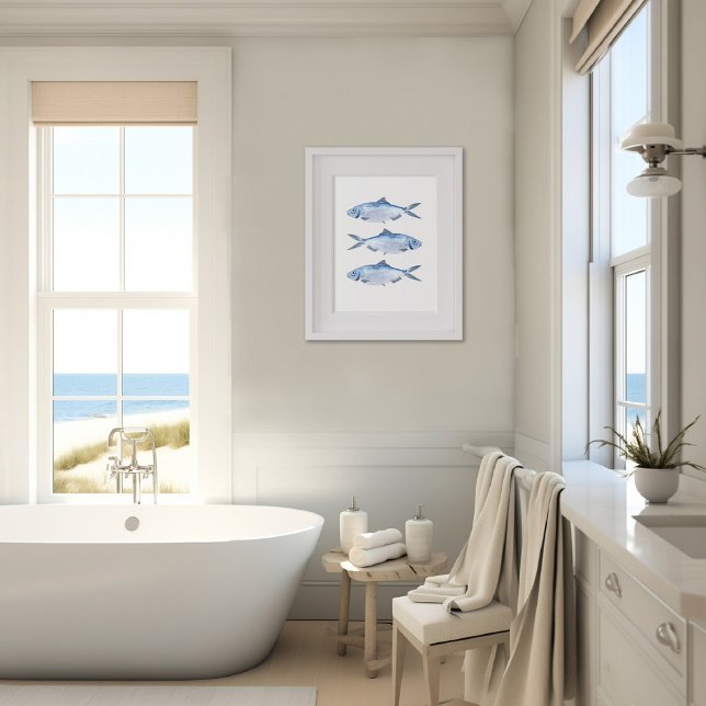 Affiche Art d'aquarelle de poissons bleus (Blue Fish Artwork)