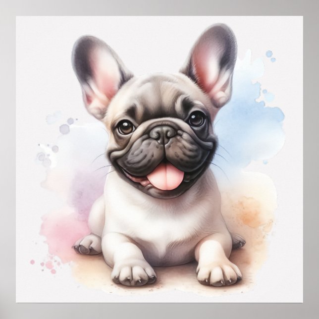 Affiche Art de bouledogue français à l'aquarelle – Illustr (Devant)