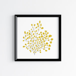 Affiche Art de branche aquarelle et média mixtes jaune mou