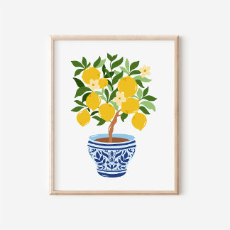 Affiche Art de branche de citron de pot de gingembre de ch