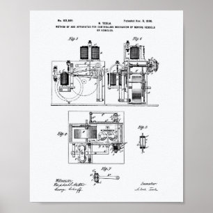 Affiche Art de brevet de Nikola Tesla 1898 - livre blanc