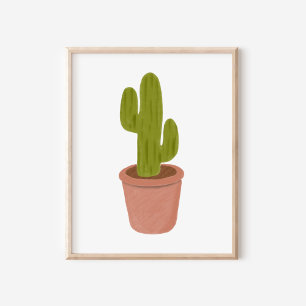 Affiche Art de cactus en pot au pastel à l'huile dessiné à