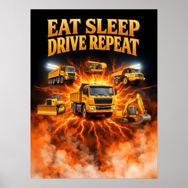 Affiche Art de camion de construction des années 80 (Devant)