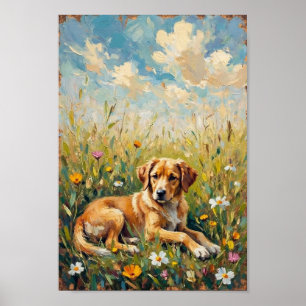 Affiche Art de campagne de prairie de chien vintage