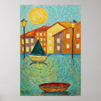 Affiche Art de canal d'eau impressionniste d'empâtement Ve