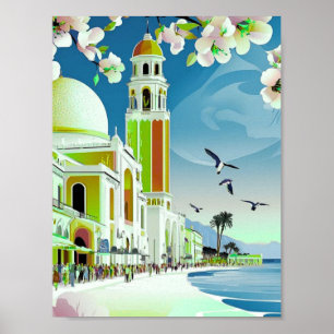 Affiche Art de carte postale de voyage à Santorin Grèce, P