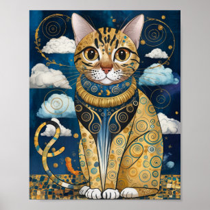 Affiche Art de chat décoratif doré dans le style Gustav Kl