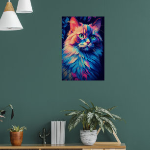 Affiche Art de chat en coton Maine coloré
