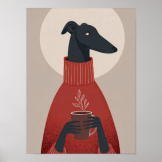 Affiche Art de chien cosy – Tasse et vapeur