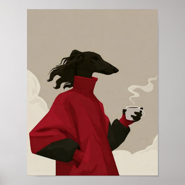 Affiche Art de chien moderne avec manteau rouge (Devant)