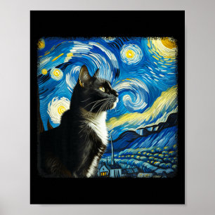 Affiche Art de ciel nocturne de chat smoking - Style d'art