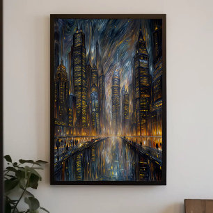 Affiche Art de cité futuriste de style Van Gogh