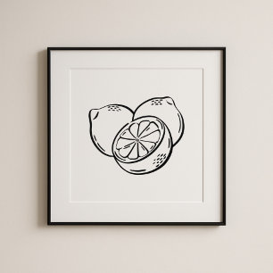 Affiche Art de citron à l'encre noire dessiné de manière f