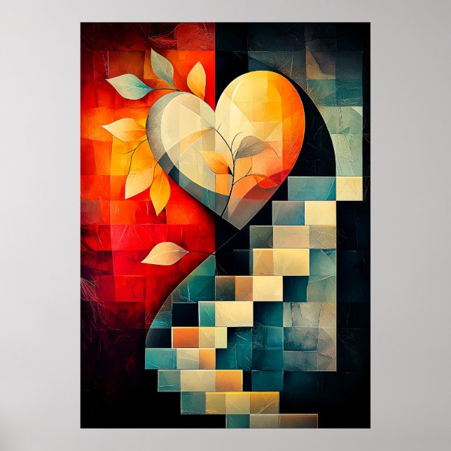 Affiche Art de cœur abstrait - Conception d'amour géométri (Devant)